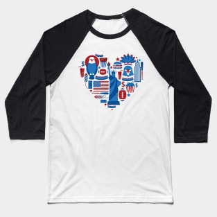 America's Symbols In Heart Shape Baseball T-Shirt